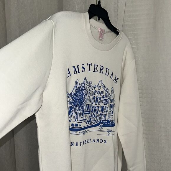 LOVE THEORY S-XL White Lily Blue Amsterdam Netherlands Graphic Crew Pullover - Picture 8 of 13